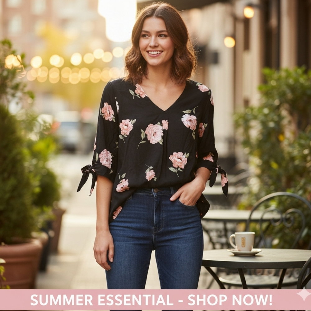 Elegant Floral Blouse with Pink Accents